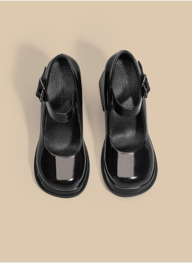 Loquat Women's T-Strap Round Toe Platform Heels Chunky Heel Mary Jane Dress Shoes Black  - Image 2