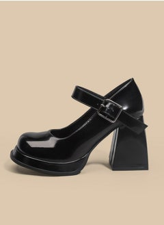 Loquat Women's T-Strap Round Toe Platform Heels Chunky Heel Mary Jane Dress Shoes Black  - Image 3