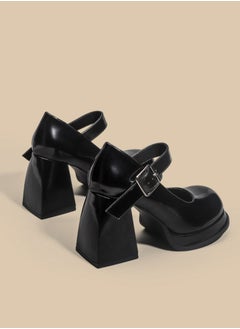 Loquat Women's T-Strap Round Toe Platform Heels Chunky Heel Mary Jane Dress Shoes Black  - Image 4