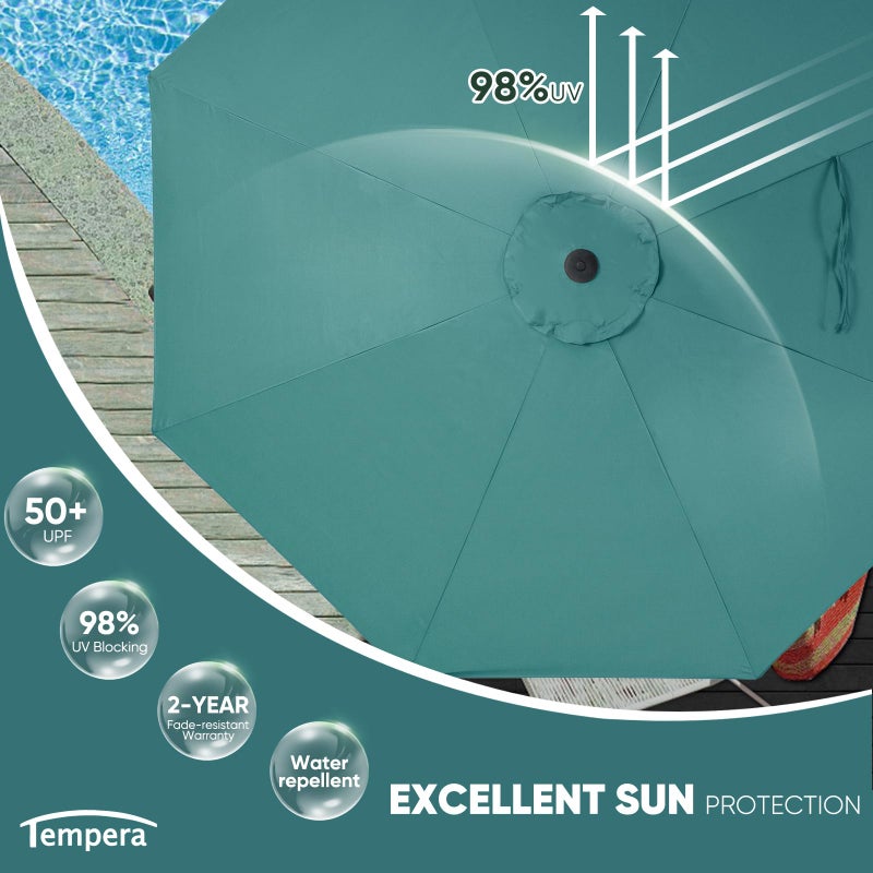 Tempera 10ft Patio Market Outdoor Table Umbrella with Auto Tilt and Crank, Large Sun Umbrella with Sturdy Pole & Fade Resistant Canopy, Easy to Set, Turquoise - Image 3