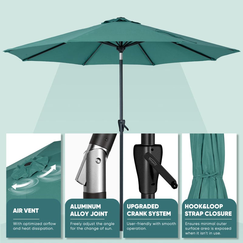 Tempera 10ft Patio Market Outdoor Table Umbrella with Auto Tilt and Crank, Large Sun Umbrella with Sturdy Pole & Fade Resistant Canopy, Easy to Set, Turquoise - Image 4