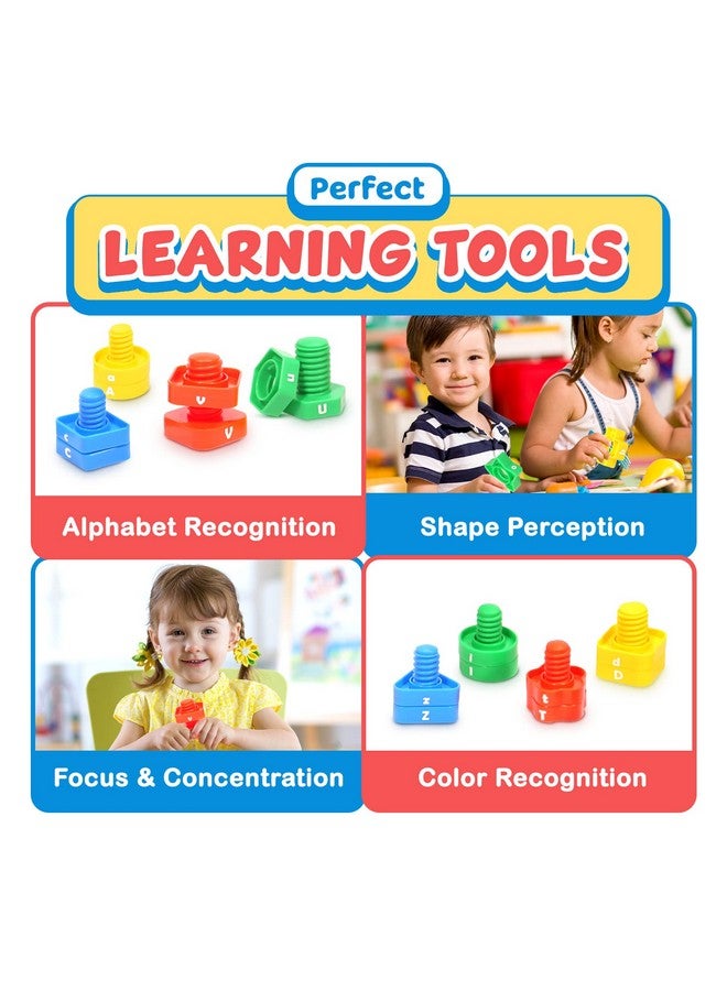 SMALL FISH Letters Learning Matching Game | Fine Motor Skills Toy Set for Toddlers | 26 Alphabet Learning Toys with 52 pcs Nuts and Bolts Sorting & Stacking Toys, ABC learning Educational Montessori Toy for Kids - Image 4