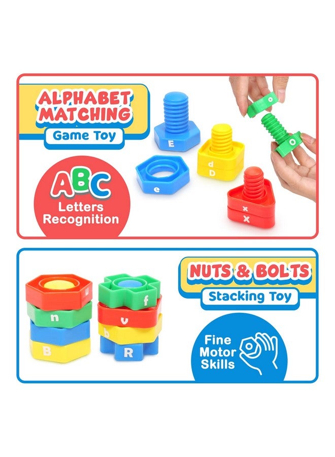 SMALL FISH Letters Learning Matching Game | Fine Motor Skills Toy Set for Toddlers | 26 Alphabet Learning Toys with 52 pcs Nuts and Bolts Sorting & Stacking Toys, ABC learning Educational Montessori Toy for Kids - Image 3
