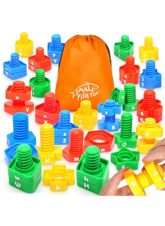 SMALL FISH Letters Learning Matching Game | Fine Motor Skills Toy Set for Toddlers | 26 Alphabet Learning Toys with 52 pcs Nuts and Bolts Sorting & Stacking Toys, ABC learning Educational Montessori Toy for Kids - Image 1