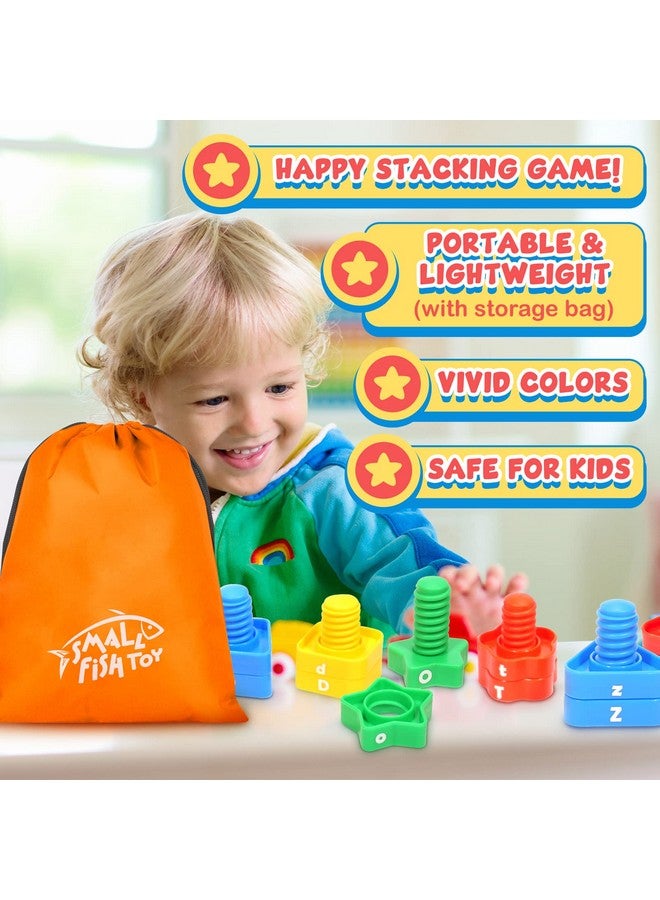 SMALL FISH Letters Learning Matching Game | Fine Motor Skills Toy Set for Toddlers | 26 Alphabet Learning Toys with 52 pcs Nuts and Bolts Sorting & Stacking Toys, ABC learning Educational Montessori Toy for Kids - Image 5