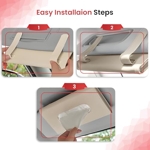 AUTOGUYS Car Tissue Holder for Visor and Dashboard - Interior Accessories, Sun Visor Tissue Holder, Stylish Car Decor (Beige) - Image 2