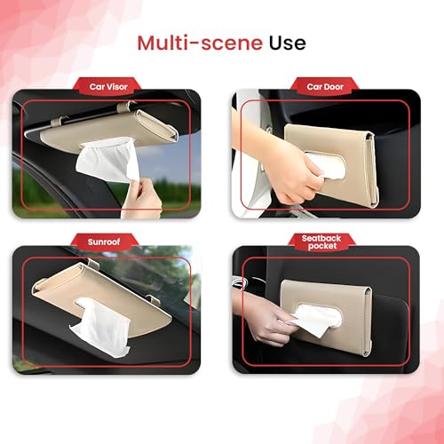AUTOGUYS Car Tissue Holder for Visor and Dashboard - Interior Accessories, Sun Visor Tissue Holder, Stylish Car Decor (Beige) - Image 3