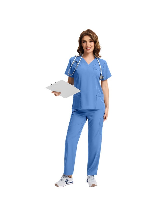 Magic Park Unisex Medical Uniform Scrubs for Women And Men  V-Neck Top and Trousers Scrubs Set Medical Scrubs Short Sleeve Top and Pants, Hospital Nurse Scrubs Set, Dentist Clinic Uniform Unisex, Pharmacy Technician Workwear - Image 3