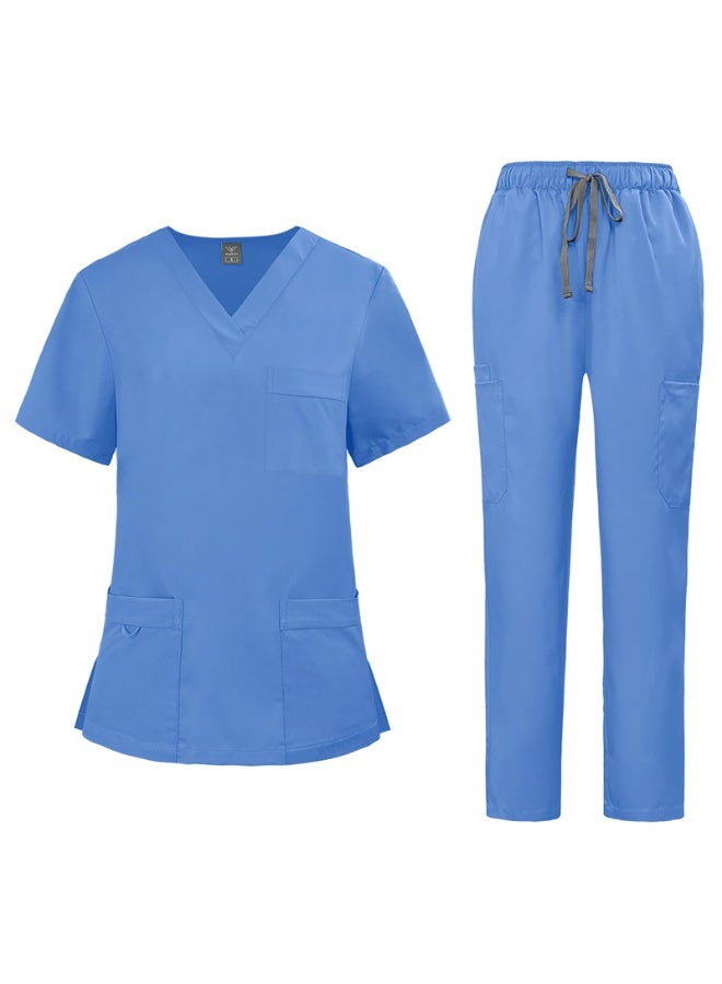 Magic Park Unisex Medical Uniform Scrubs for Women And Men  V-Neck Top and Trousers Scrubs Set Medical Scrubs Short Sleeve Top and Pants, Hospital Nurse Scrubs Set, Dentist Clinic Uniform Unisex, Pharmacy Technician Workwear - Image 1