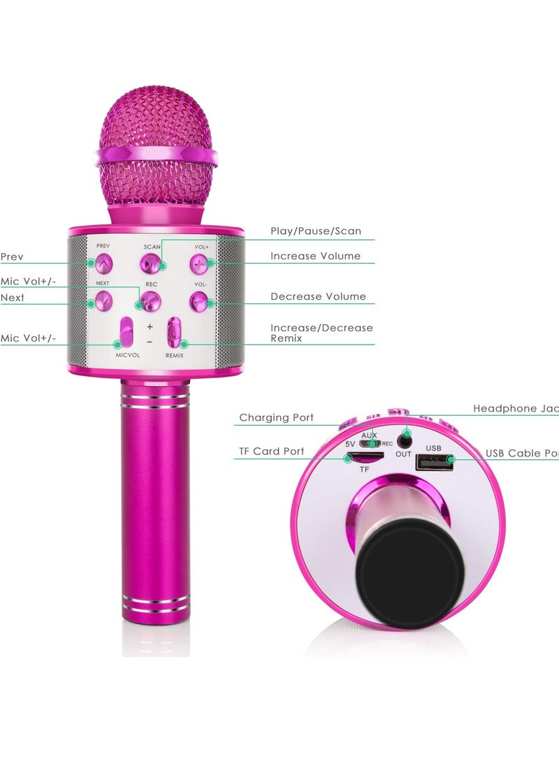 5-In-1 Wireless Bluetooth Karaoke Microphone Recorder, Speakerphone, Handheld Microphone With Adjustable Fm Remix Radio For Kids Teens Girls And Boys (Pink)  - Image 2