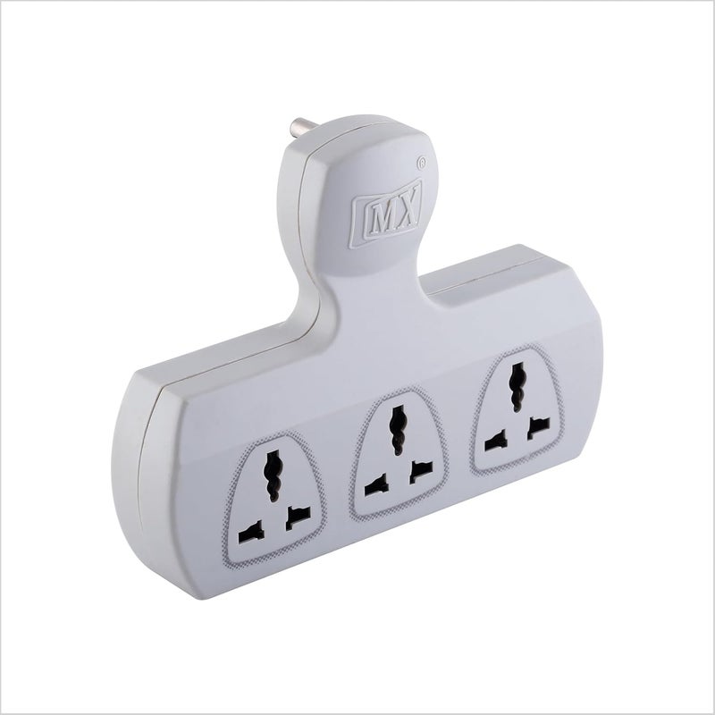 MX 3 Way Multiplug Adaptor with 3 Universal Socket 5 Amp with Fuse 3 Pin Plug Socket Safety Shutter 3 Way Plug Extension for Home Office Travel - Image 1