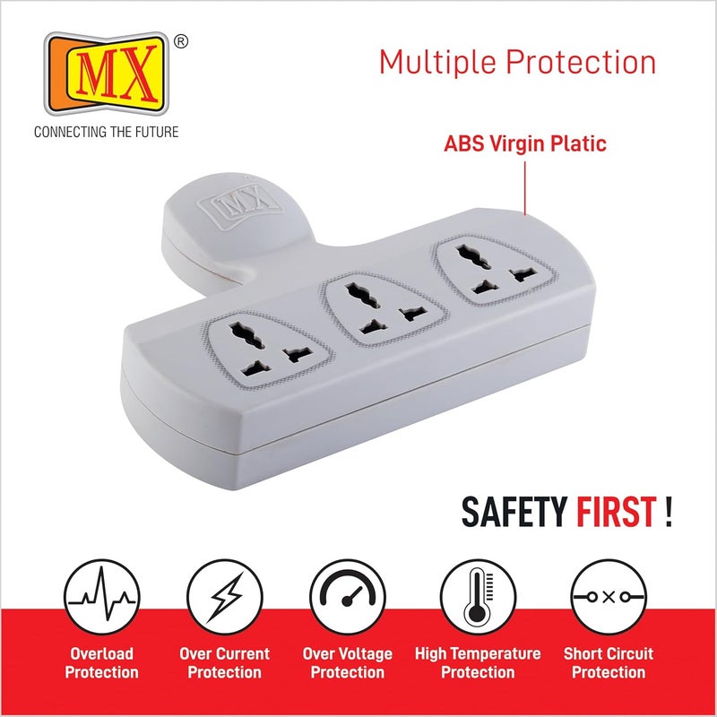 MX 3 Way Multiplug Adaptor with 3 Universal Socket 5 Amp with Fuse 3 Pin Plug Socket Safety Shutter 3 Way Plug Extension for Home Office Travel - Image 4