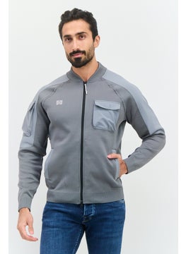 Men Band Collar Brand Logo Long Sleeves Sweatshirt, Grey