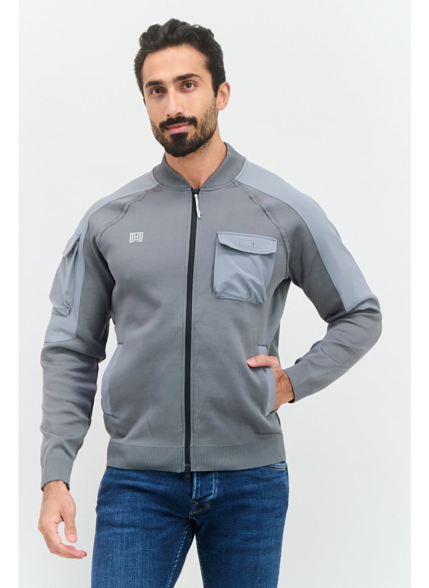 Free Soul - Men Band Collar Brand Logo Long Sleeves Sweatshirt, Grey - Image 1