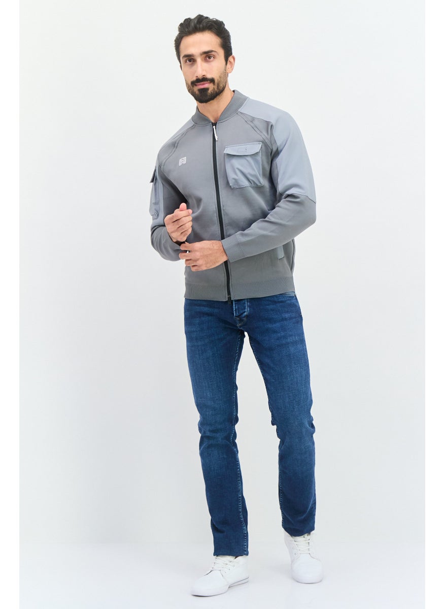 Free Soul - Men Band Collar Brand Logo Long Sleeves Sweatshirt, Grey - Image 1