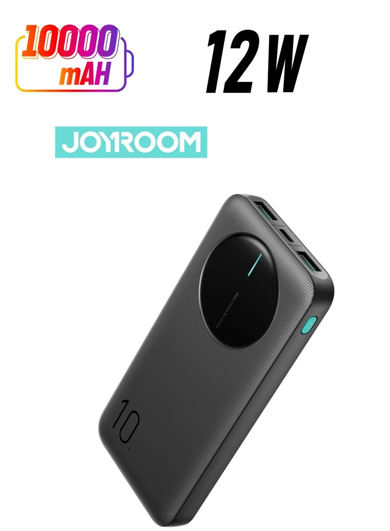 JOYROOM 10000 mAh ,JR-PBF12 LED Power Bank – 12 W USB‑C Pd & Dual 2.4 A USB‑A Outputs, Led Battery Display, Ultra-Slim Fireproof Design, Triple‑Device Fast Charging - Black - Image 1