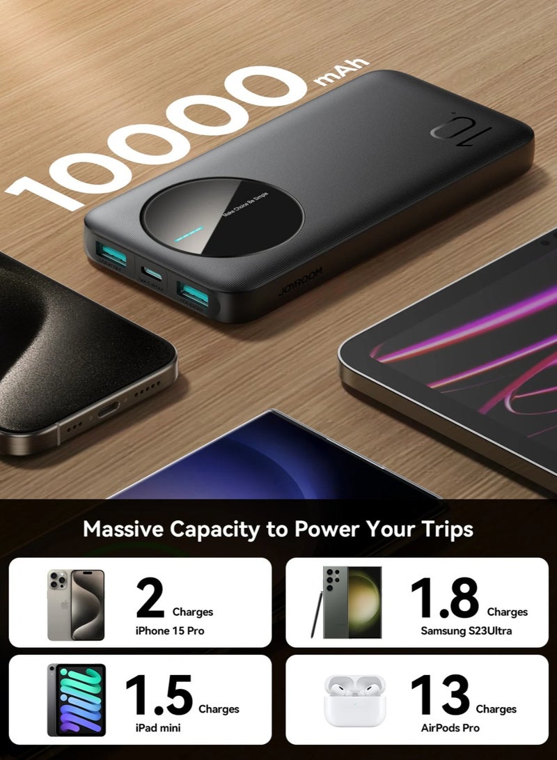 JOYROOM 10000 mAh ,JR-PBF12 LED Power Bank – 12 W USB‑C Pd & Dual 2.4 A USB‑A Outputs, Led Battery Display, Ultra-Slim Fireproof Design, Triple‑Device Fast Charging - Black - Image 5