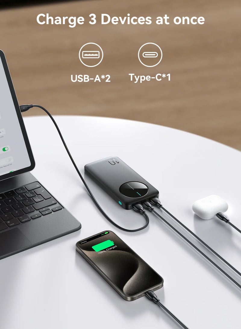 JOYROOM 10000 mAh ,JR-PBF12 LED Power Bank – 12 W USB‑C Pd & Dual 2.4 A USB‑A Outputs, Led Battery Display, Ultra-Slim Fireproof Design, Triple‑Device Fast Charging - Black - Image 2