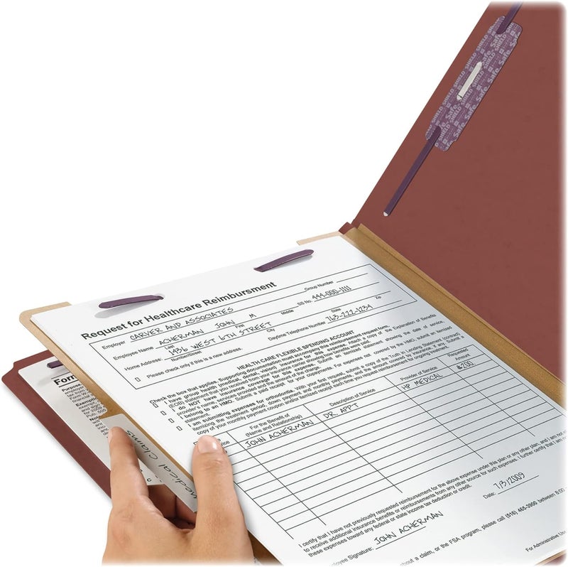 Smead Pressboard Classification File Folder with SafeSHIELD Fasteners, 1 Divider, 2" Expansion, Letter Size, Red, 10 per Box - Image 3