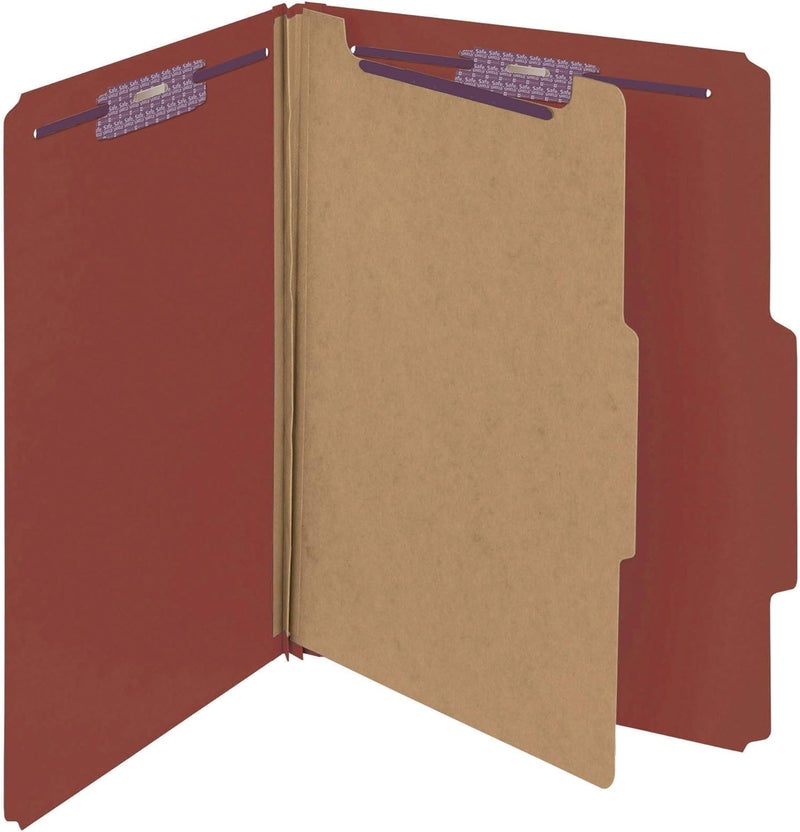 Smead Pressboard Classification File Folder with SafeSHIELD Fasteners, 1 Divider, 2" Expansion, Letter Size, Red, 10 per Box - Image 4