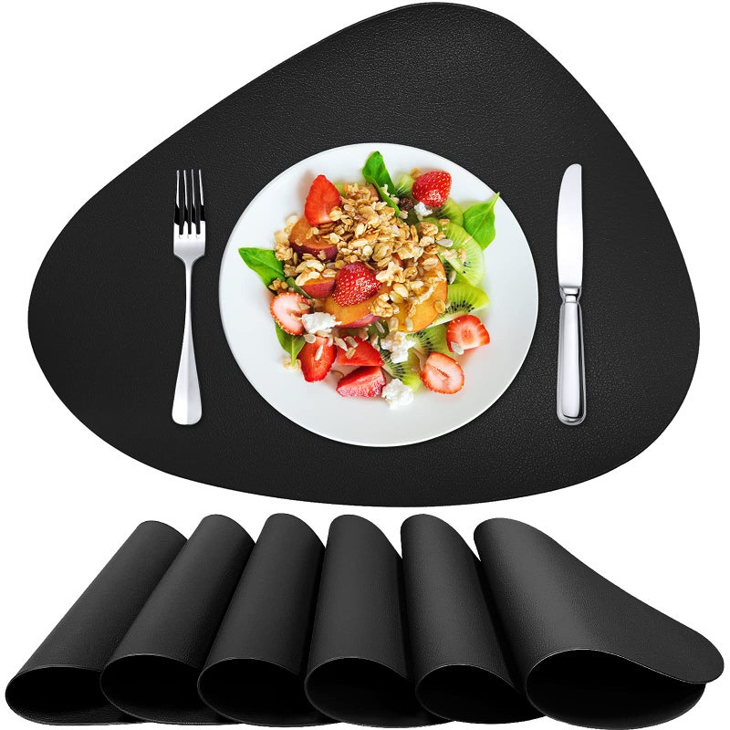 Herda Black Placemats Set of 6 for Dining Table Mats Faux Leather Place Mats Wipeable Washable Placemats for Round Table Mats for Dining Patio Heat Resist Easy to Clean Halloween Place Mats Indoor