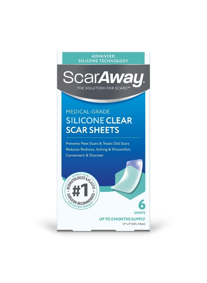 ScarAway Advanced Clear Silicone Scar Sheets Medical Grade Silicone Strips 15 x 3 Scar Treatment and Prevention for Surgical Burn Body Hypertrophic Keloid Scar Treatment 6 Clear Sheets - Image 1