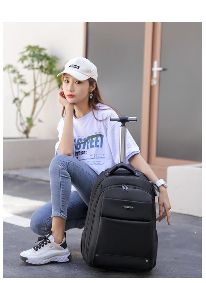 Golden Rolling Backpack-Adult Business Laptop Backpack with Wheels-18 inch Invisible Shoulder Strap Waterproof Backpack with Roller-Trolley Suitcase Travel Bag,Black  - Image 1