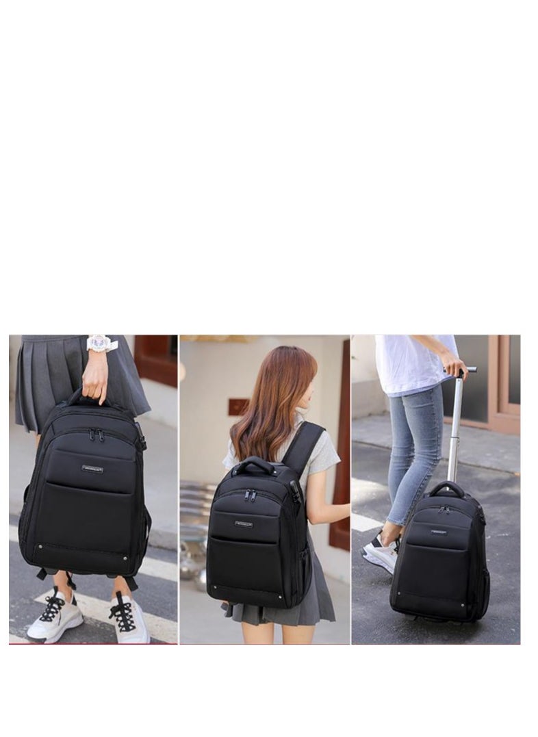 Golden Rolling Backpack-Adult Business Laptop Backpack with Wheels-18 inch Invisible Shoulder Strap Waterproof Backpack with Roller-Trolley Suitcase Travel Bag,Black  - Image 3
