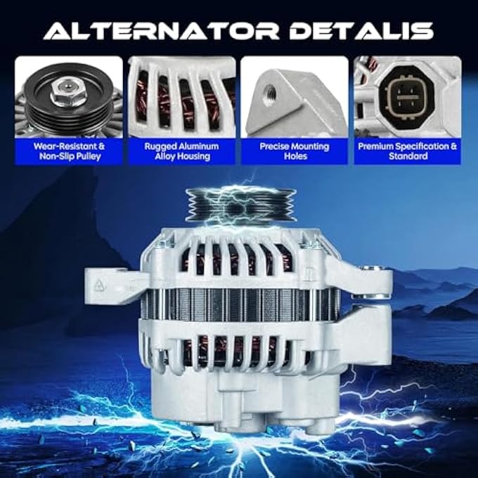 SEHNSUCHT 13649 New Alternator 1.6 1.6L for Honda Civic 1996-2000, for Civic Del Sol 1996-1997, Replaces AMT0091, 31100-P2E-A01, 31100-P2E-A02, 31100-PEJ-004, 113035, A5TA0991, A5TA5491, 400-48125 - Image 2