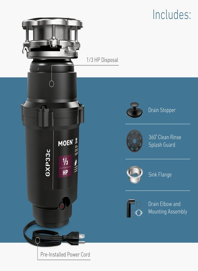Moen Lite Series PRO Compact Continuous Feed Garbage Disposal for Kitchen Sink with Power Cord, GXP33C - Image 3