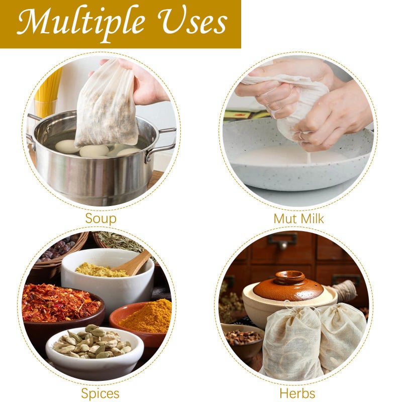 Tuzazo 24 Pack Reusable Spice Bags For Cooking  Cheesecloth Bags For Straining  Drawstring Cotton Tea Bags Soup Bags Bone Broth Brew Bags Muslin Bags (6 X 8 Inch) - Image 5