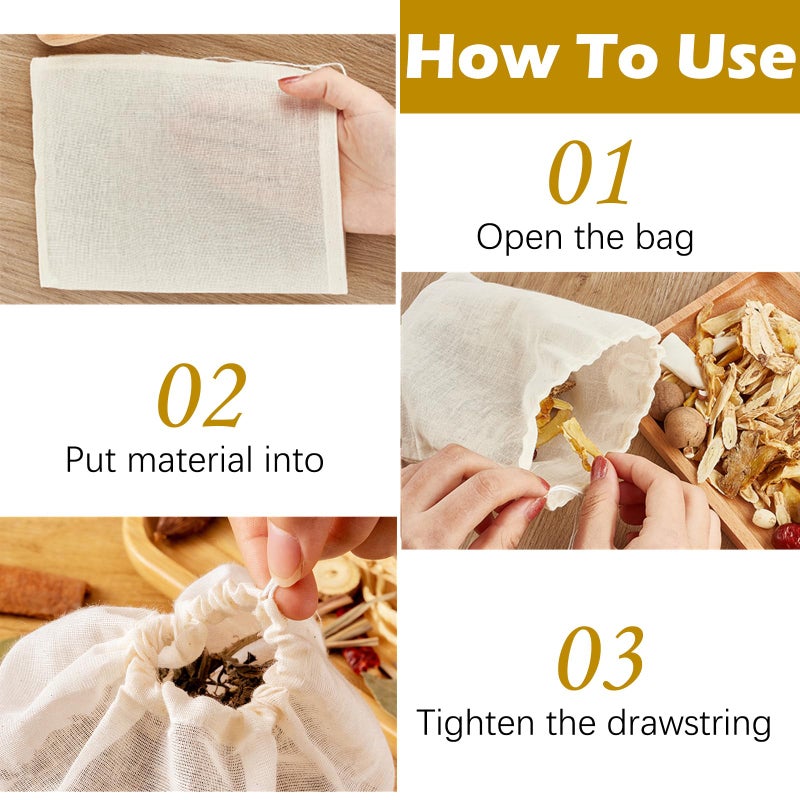 Tuzazo 24 Pack Reusable Spice Bags For Cooking  Cheesecloth Bags For Straining  Drawstring Cotton Tea Bags Soup Bags Bone Broth Brew Bags Muslin Bags (6 X 8 Inch) - Image 4