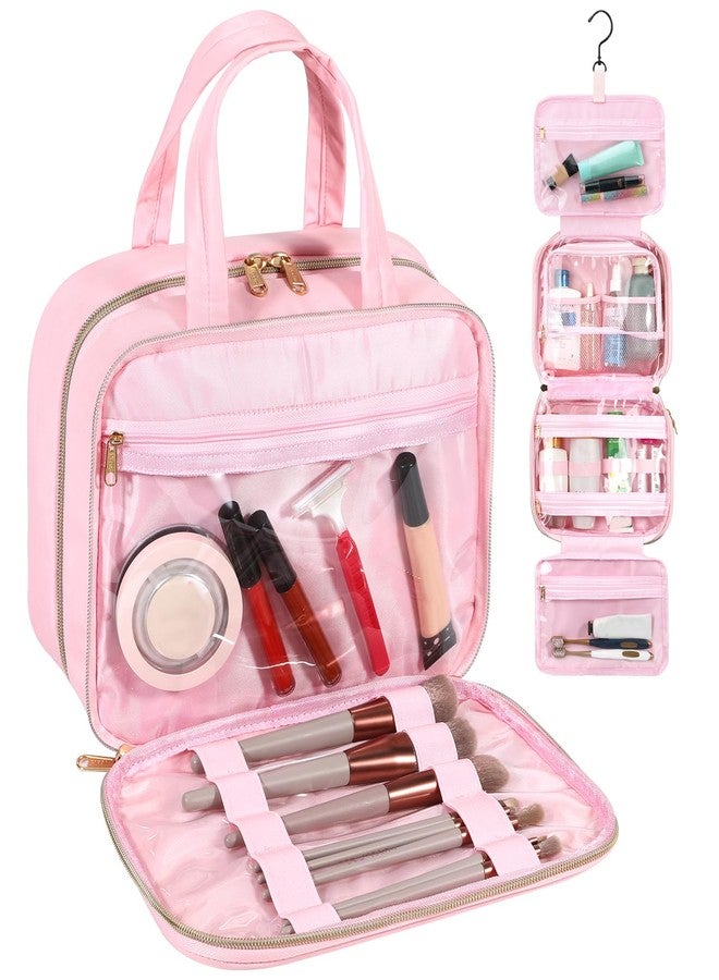 Voova Hanging Travel Toiletry Bag for Women Men, Waterproof Makeup Cosmetic Organizer Holder for Toiletries Accessories, Traveling Essentials,Shampoo,Full-Sized Container, Brushes Kit Set, Pink - Image 2