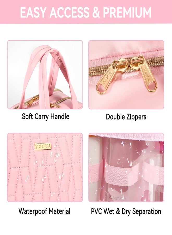 Voova Hanging Travel Toiletry Bag for Women Men, Waterproof Makeup Cosmetic Organizer Holder for Toiletries Accessories, Traveling Essentials,Shampoo,Full-Sized Container, Brushes Kit Set, Pink - Image 5