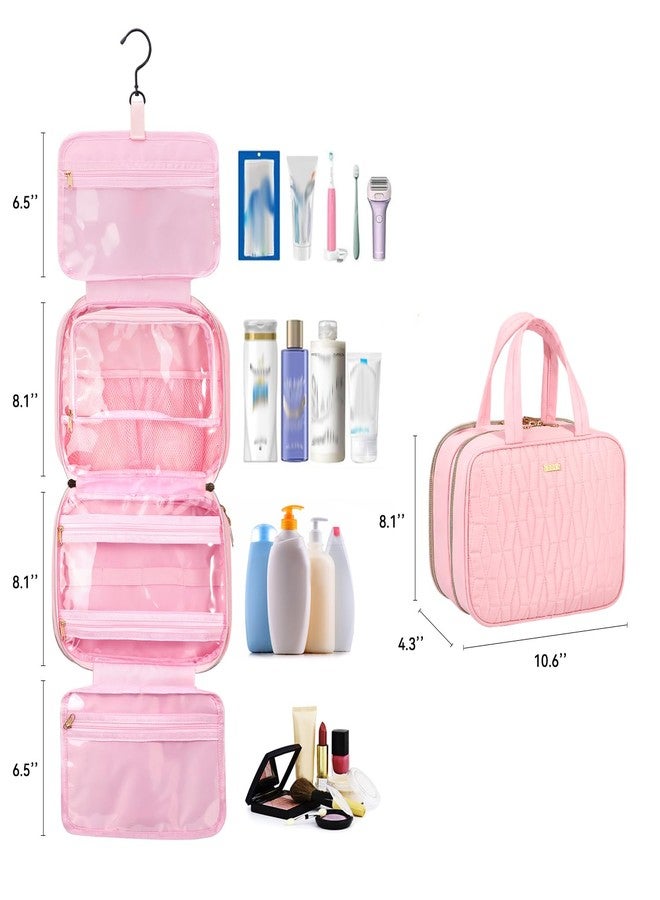 Voova Hanging Travel Toiletry Bag for Women Men, Waterproof Makeup Cosmetic Organizer Holder for Toiletries Accessories, Traveling Essentials,Shampoo,Full-Sized Container, Brushes Kit Set, Pink - Image 3