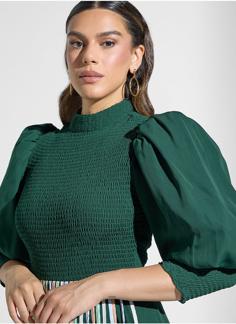 Threadz by Ajooni - Plisse Puff Sleeve Dress - Image 1