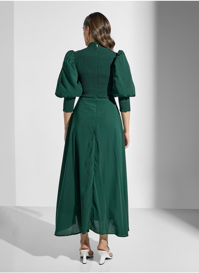 Threadz by Ajooni - Plisse Puff Sleeve Dress - Image 1