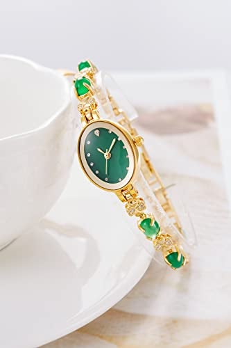 TIME100 Womens Watch,Mini Ladies Fashion Dress Women Watch with Jade,Oval Bracelet Dial Quartz Wrist Watch,Waterproof Watch for Women - Image 4