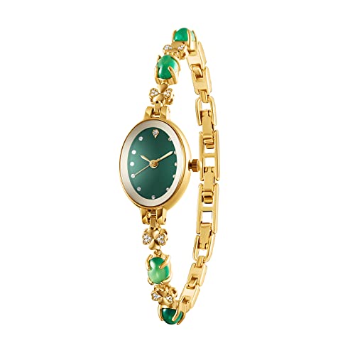 TIME100 Womens Watch,Mini Ladies Fashion Dress Women Watch with Jade,Oval Bracelet Dial Quartz Wrist Watch,Waterproof Watch for Women - Image 1