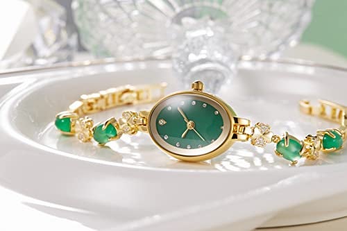 TIME100 Womens Watch,Mini Ladies Fashion Dress Women Watch with Jade,Oval Bracelet Dial Quartz Wrist Watch,Waterproof Watch for Women - Image 2