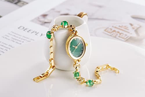 TIME100 Womens Watch,Mini Ladies Fashion Dress Women Watch with Jade,Oval Bracelet Dial Quartz Wrist Watch,Waterproof Watch for Women - Image 3