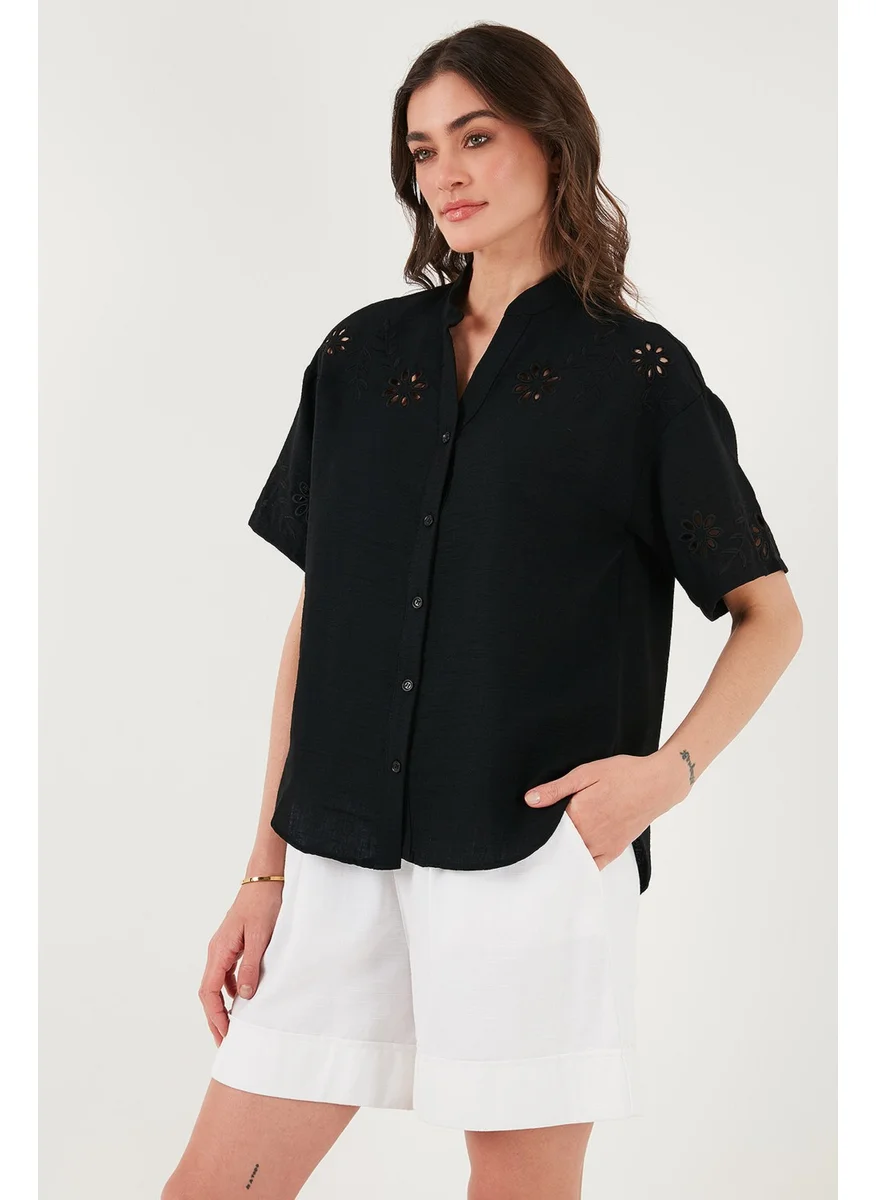 ليلا Standard Fit Judge Collar Scallop Embroidered Shirt Women's Shirt 6113876