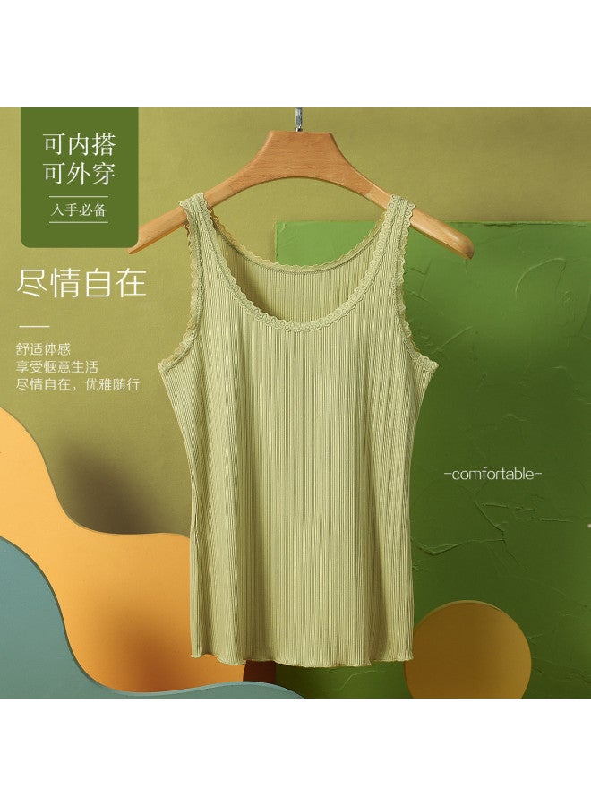 Red Bean Vertical Stripe Sleeveless Top For Women - Slimming, Versatile Lace Trim, Cotton Blend Camisole For Layering Or Outerwear - Image 2