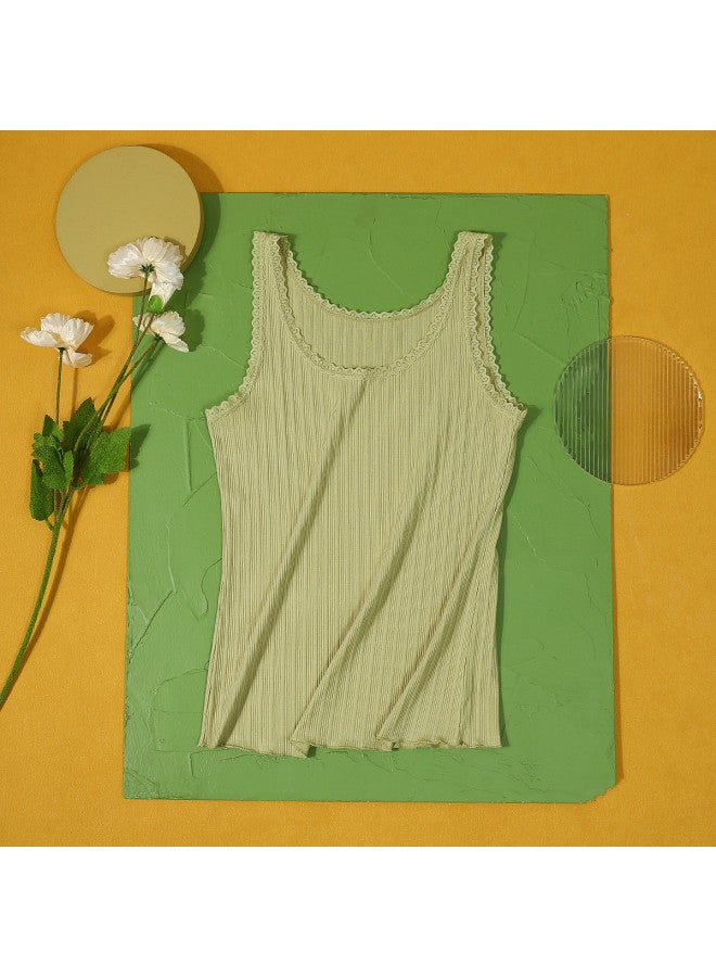 Red Bean Vertical Stripe Sleeveless Top For Women - Slimming, Versatile Lace Trim, Cotton Blend Camisole For Layering Or Outerwear - Image 5