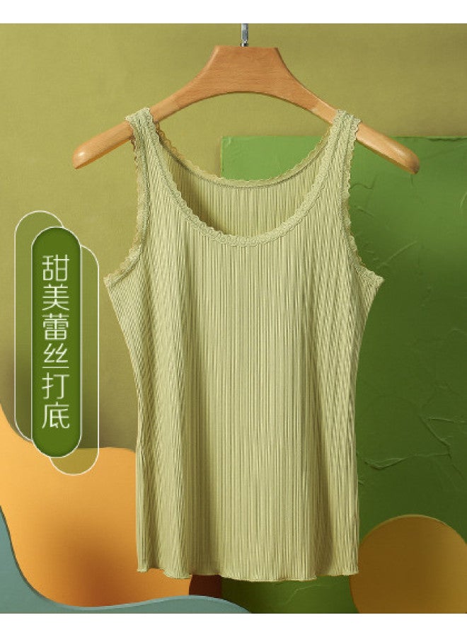 Red Bean Vertical Stripe Sleeveless Top For Women - Slimming, Versatile Lace Trim, Cotton Blend Camisole For Layering Or Outerwear - Image 1