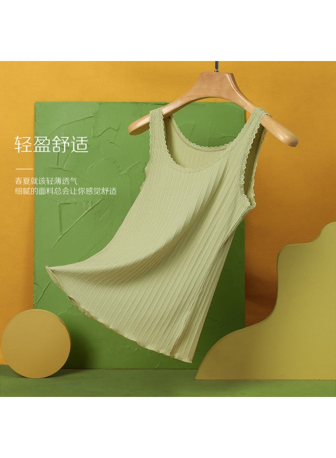 Red Bean Vertical Stripe Sleeveless Top For Women - Slimming, Versatile Lace Trim, Cotton Blend Camisole For Layering Or Outerwear - Image 3