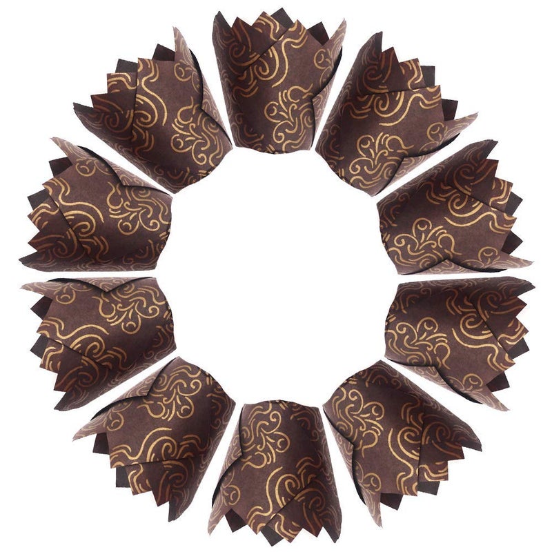 STARUBY 150pcs Tulip Cupcake Liners Baking Cups Muffin Liner Grease-Proof Paper Cupcake Wrappers for Wedding, Birthday Party, Standard Size (Golden Printed, Brown) - Image 5