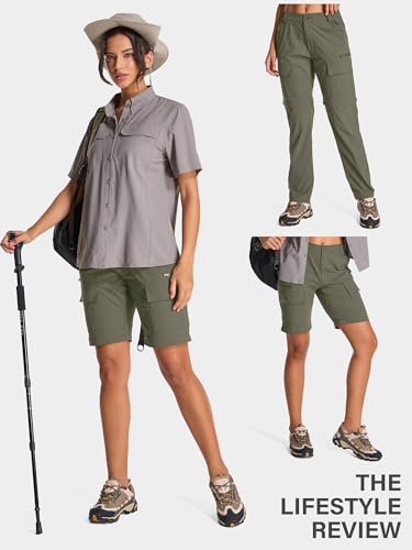 Toomett Womens Hiking Pants Convertible Quick Dry Stretch Lightweight Zip Off Outdoor Safari Pants with Cargo Pockets,2195,Light Green,14 - Image 4