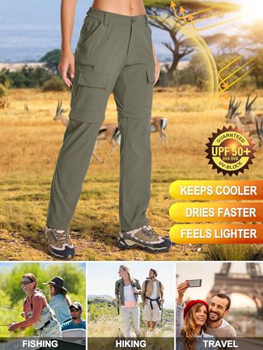 Toomett Womens Hiking Pants Convertible Quick Dry Stretch Lightweight Zip Off Outdoor Safari Pants with Cargo Pockets,2195,Light Green,14 - Image 5