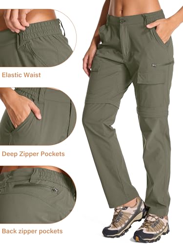 Toomett Womens Hiking Pants Convertible Quick Dry Stretch Lightweight Zip Off Outdoor Safari Pants with Cargo Pockets,2195,Light Green,14 - Image 3